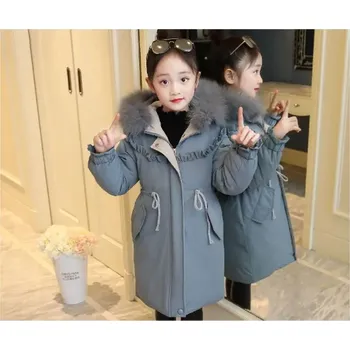 Dívčí bunda Elegantní dívčí zimní kabátek s krásnou kožešinovou kapucí Barva: modrá, Velikost: 160 (11-12 let)