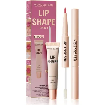 Rtěnka Makeup Revolution Lip Shape Kit Pink Nude konturovací tužka na rty 2 v 1 0,2g+1,5 ml + Pink Nude zářivý lesk na rty 9 ml