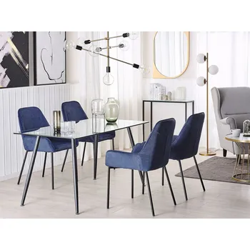 Jídelní stůl Jídelní stůl, průhledná skleněná deska, černé ocelové obdélníkové nohy, 140 x 80 cm, minimalistický design Beliani