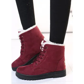 Dámská zimní obuv Dámské zimní kotníčkové boty na tkaničky s kožíškem Barva: Vínová, Velikost EUR: 39