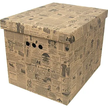 Úložný box Dekorativní kartonová krabička STARÉ NOVINY XL, úložný box s víkem 42x32x32cm (Dekorativní krabice. Box je vyroben z pevné lepenky a hodí se ideálně k přechovávání různých předmětů jako je oblečení, hračky, knihy a jiné drobnosti. Díky dekorativnímu potis