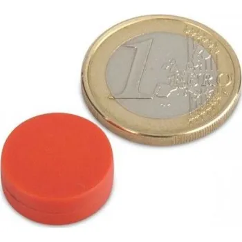 Dekorativní magnet Neodymový magnet kotouč Ø 16 mm, v. 6 mm, červený, vodotěsný plast, síla 2,6 kg