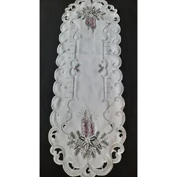 ubrus UBRUS vyšívaný 110 x 45 vánoční bílý fialová svíčka