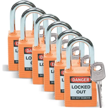 Visací zámek SFTY PADLOCK STEEL 38MM SHA ORANGE 6/PAC