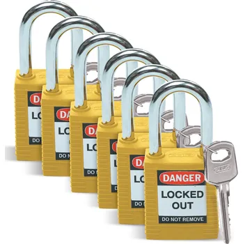 Visací zámek SFTY PADLOCK STEEL 38MM SHA YELLOW 6/PAC