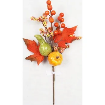 umělá květina Podzimní větvička s dýní 32 cm (136838 015 KWI-79-00863-22 větvička)