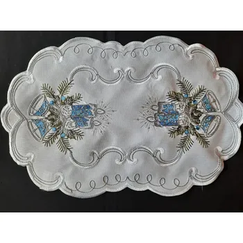 Vánoční dekorace UBRUS vyšívaný 50 x 30 vánoční bílý modrá svíčka