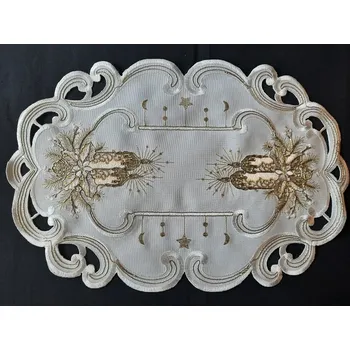 Vánoční dekorace UBRUS vyšívaný 50 x 30 vánoční šampáňo + zlato