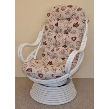 Křeslo Ratanové houpací křeslo SWIVEL bílé polstr motiv červená srdce
