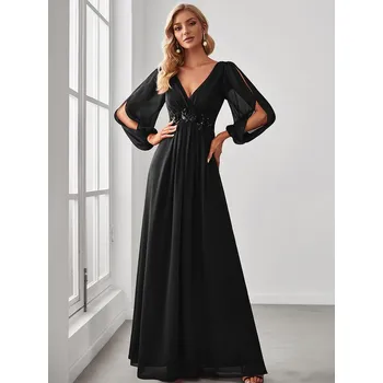Dámské šaty Ever Pretty Černé plesové šaty s dlouhými rukávy 0461 Velikost: 7XL / 54 / 22 / 26