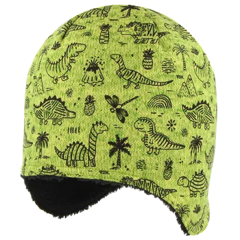 Kojenecká čepice RDX Zimní čepice na uši Dinošci Zelená Vel. 3