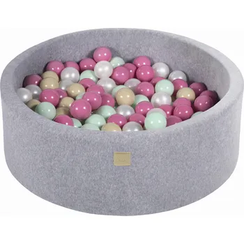 Dětské hřiště MeowBaby Suchý bazének s míčky 90x30cm s 200 míčky, šedá: mintová, růžová, perleťově bílá, béžová,
