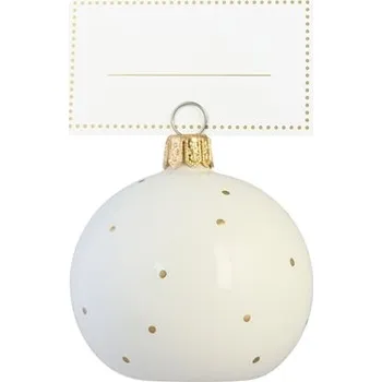 Vánoční dekorace Jmenovka bílá s dekorem zlatých teček
