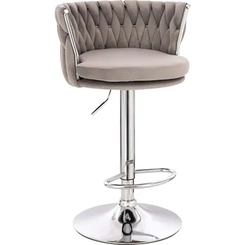 Barová židle Barová židle velur Glamour na stříbrném talíři - šedé