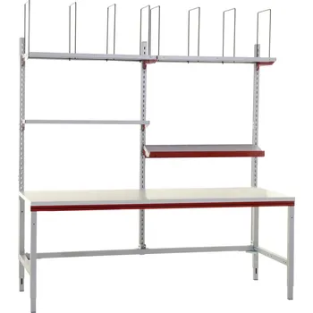 Dílenský stůl Kompletní balicí stanice Rocholz Basic SYSTEM FLEX, 2000 x 800 x 690 - 960 mm, bílý hliník/červený