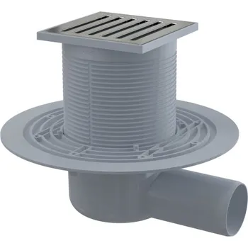 Odvodňovací žlab Podlahová vpust Alcadrain (Alcaplast) 105 x 105/50 mm boční, mřížka nerez, vodní zápachová uzávěra APV103