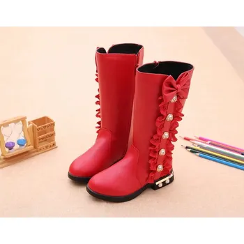 Dívčí obuv Čína Moderní a hřejivé dívčí zimní kozačky s krajkou a mašlí Barva: Červená, Velikost EUR: 36