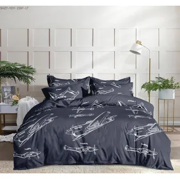 Povlečení Textilomanie Povlečení z mikrovlákna Letadlo šedé 140 x 200, 70 x 90 cm zipový uzávěr