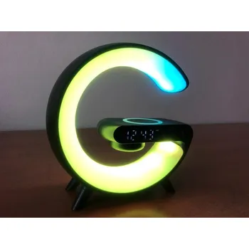 Dekorativní nabíječka s budíkem a světlem – kompaktní verze 15 cm (Designová noční nabíječka, která svítí a budí stylov)