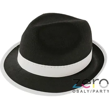 Karnevalový doplněk Klobouk 'Gangster' - černý s bílou stuhou