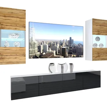 Obývací stěna Obývací stěna Belini Premium Full Version dub wotan / černý lesk + LED osvětlení Nexum 108 108 NEX 7/0/W/DWB/0/0/PP