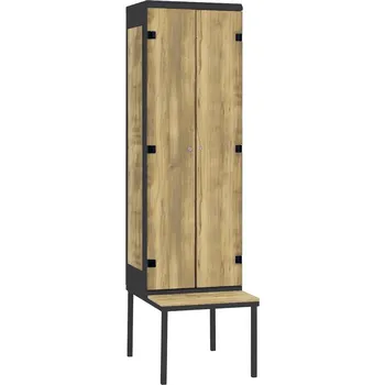 TRITON šatní skříň 2-dveřová s lavicí, kov-lamino T2195, černá - dub Baroque Gold + doprava zdarma