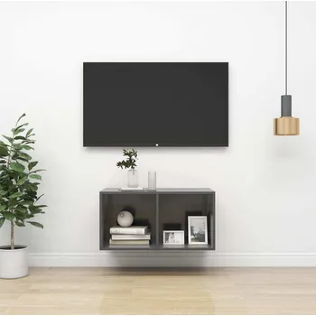 Televizní stolek vidaXL Nástěnná TV skříňka 37 x 37 x 72 cm dřevotříska [805474] Barva: šedá s vysokým leskem