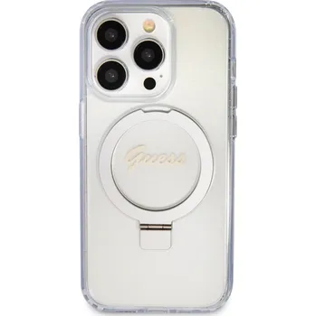 Pouzdro na mobilní telefon Zadní kryt Guess IML Ring Stand Glitter MagSafe pro Apple iPhone 15 Pro, transparentní