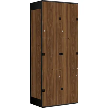 TRITON šatní skříň se 4 boxy a dveřmi ve tvaru Z, kov-lamino T1970, černá - ořech + doprava zdarma