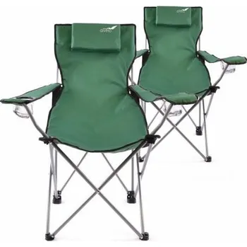 2 ks skládací kempovací židle s područkami a polštářkem do 110 kg, zelená