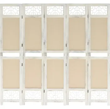 vidaXL 5dílný paraván krémový 175 x 165 cm textil [338560]