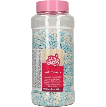 Jedlá dekorace na dort FunCakes Soft Pearls - perly střední bílo-modré 500g