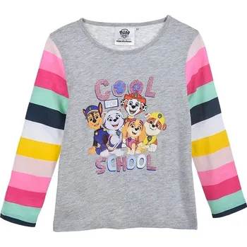 Paw Patrol šedé dívčí tričko s barevnými pruhovanými rukávy Velikost: 98