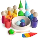Ulanik Montessori Rainbow Peg Dolls and Balls in Cups 