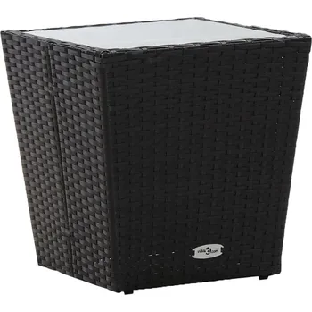 Zahradní stůl vidaXL Čajový stolek 41,5x41,5x44 cm polyratan a tvrzené sklo [310558] Barva: Černá