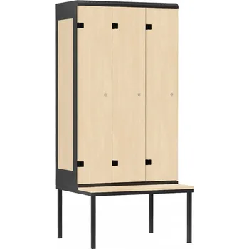 Šatní skříň TRITON šatní skříň 3-dveřová s lavicí, kov-lamino T2195, černá - bříza + doprava zdarma