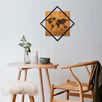 Bytová dekorace ASIR Nástěnná dekorace dřevo KONTINENTY 54 x 54 cm