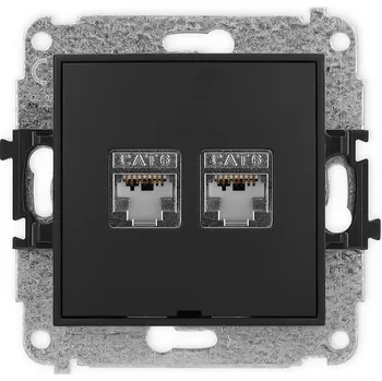 Elektrická zásuvka KARLIK Dvojitá zásuvka pro PC 2x RJ45, kat 6, stíněný, 8pin, bez popisového pole Barva: Matná černá