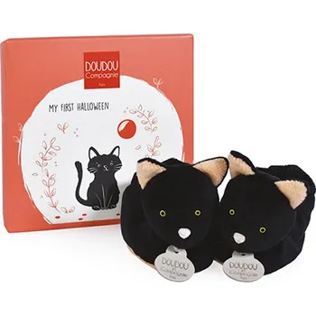 Hračka pro nejmenší Doudou et Compagnie Paris Doudou Dárková sada - Sada prvních botiček černá kočka 0-6 měsíců