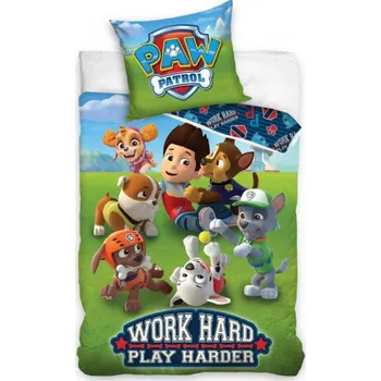 Povlečení Carbotex Tlapková patrola Work Hard Play Harder 140 x 200, 70 x 90 cm zipový uzávěr