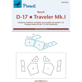 Plastikový model Peewit 1/72 Canopy mask Beech D-17 / Traveler Mk.I (AZ)