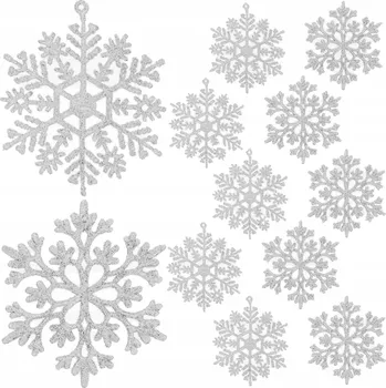Vánoční ozdoba Ruhhy 22516 vločky se třpytkami stříbrné 12 ks