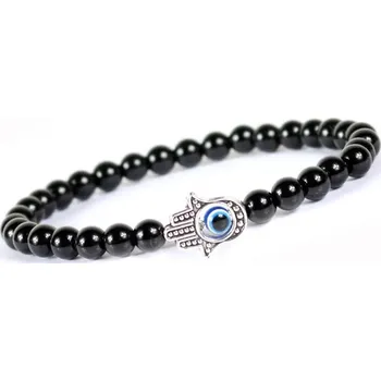 Náramek Woodrow Náramek z korálků Hamsa * ruka Fátimy * černá lesklá - 2341