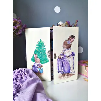 úložný prostor na hračky Art&Deco by TDS | Adventní kalendář/celoroční šperkovnice/osobní skříňka Králičí Vánoce - ručně malovaný originál