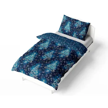 Povlečení TipTrade Vánoční čas modré 140 x 200, 70 x 90 cm zipový uzávěr