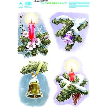 Okenní dekorace Okenní cekorace - Barevné svíčky a zvonky - dělené 25 x 35cm