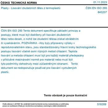 ČSN EN ISO 293 - Plasty - Lisování zkušebních těles z termoplastů - Tisk
