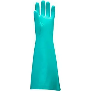 Pracovní rukavice Ochranné rukavice, zelená, nitrilové, chemicky odolné, dlouhý rukáv, velikost L