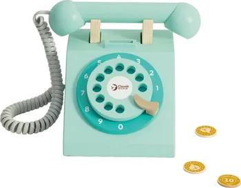 Dřevěná hračka Classic World Play Telephone dětský dřevěný telefon na mince tyrkysový