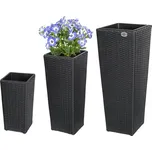 Deuba Sada 3 polyratanových květináčů - černé
